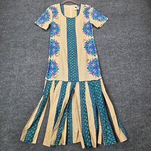 Vintage MAMO HOWELL Hawaiian Aloha Tropical Maxi Muumuu Dress Peacock Fringe 8